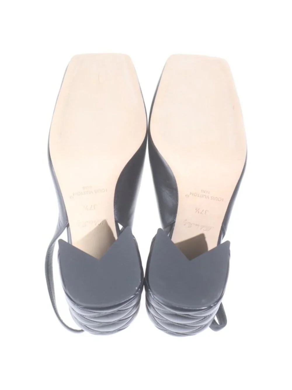Louis Vuitton Shake Line LV Logo Leather Heels Sling Back Pumps Shoes Black
